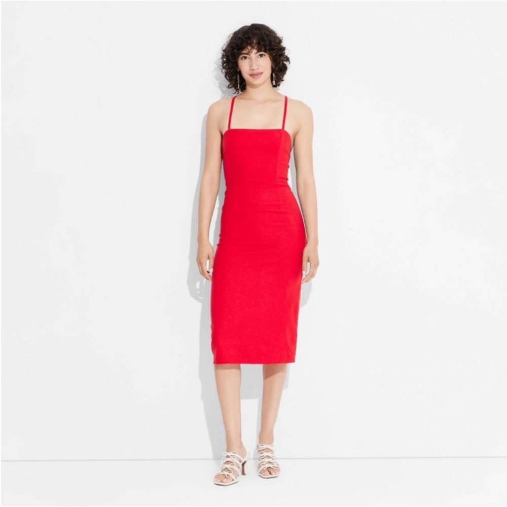 NWT Women's Linen Lace Back Midi Dress - Wild Fable Size 0, color Red